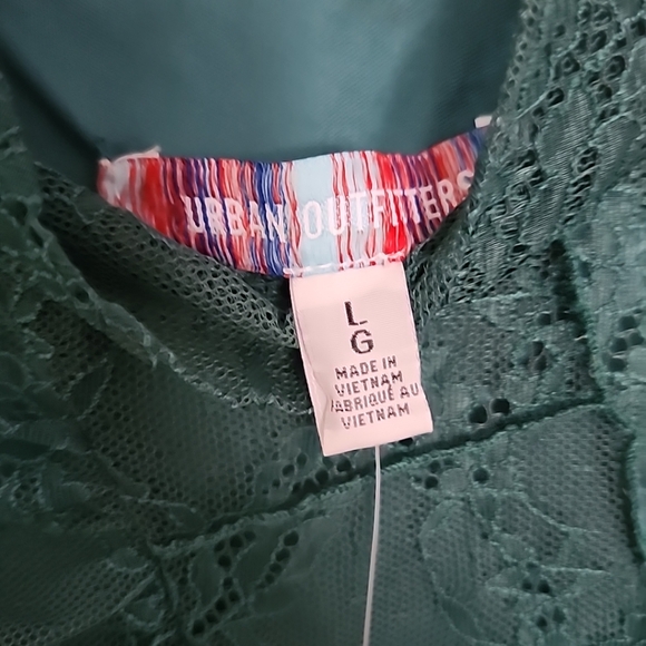 Urban Outfitters Estee Ruched Lace Mini Dress New NWT Turquoise Women's L Large - Picture 5 of 6